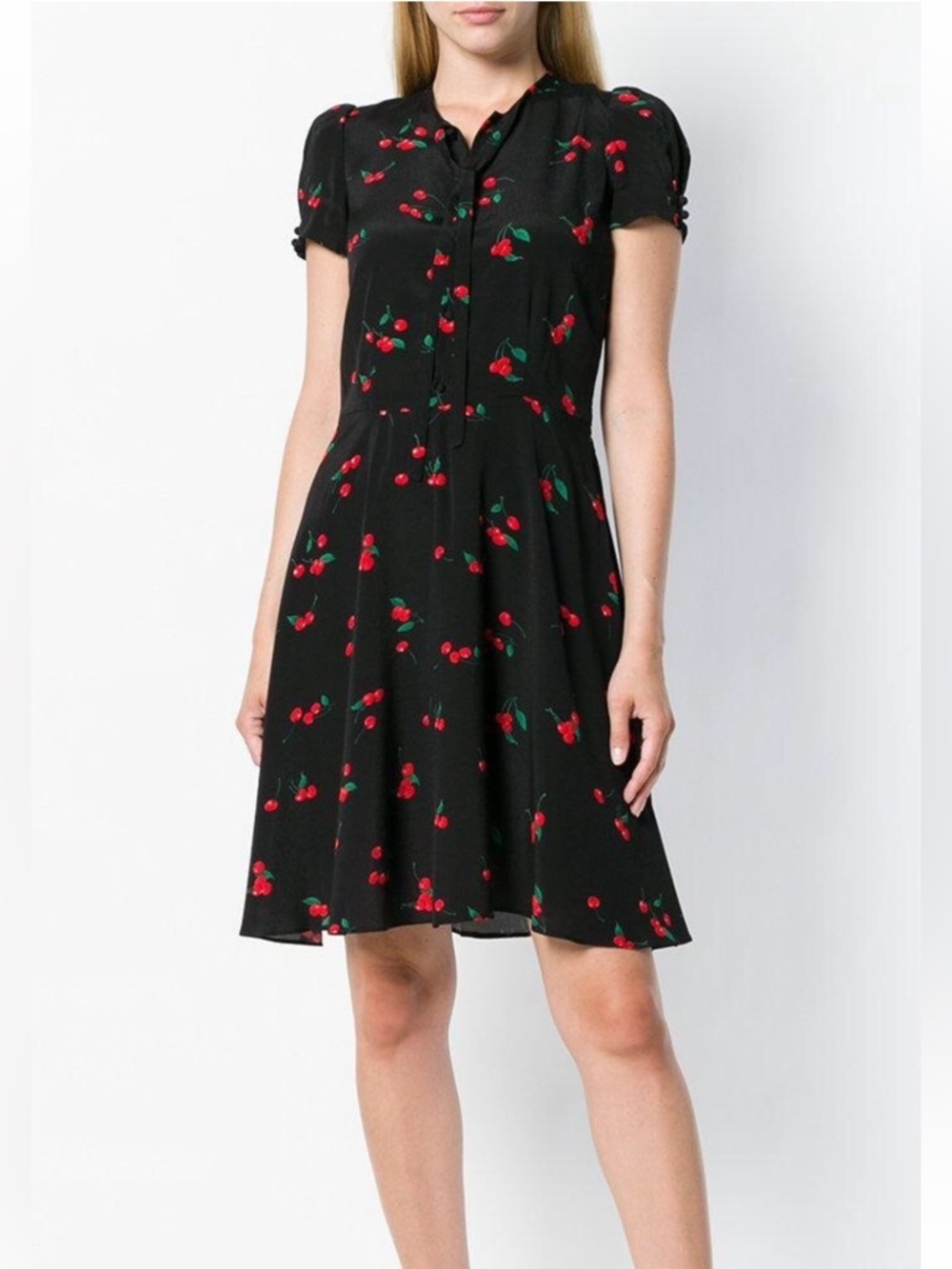 POLO RALPH LAUREN CHERRY PRINT PUFF SLEEVE RETRO CREPE DRESS